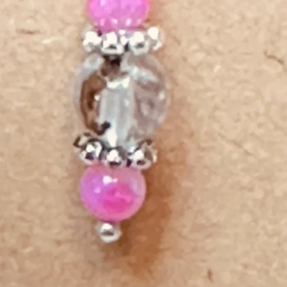 Stainless Steel Dangle Earrings w/Rutilated Quartz & Crackle Quartz - Picture 4 of 10